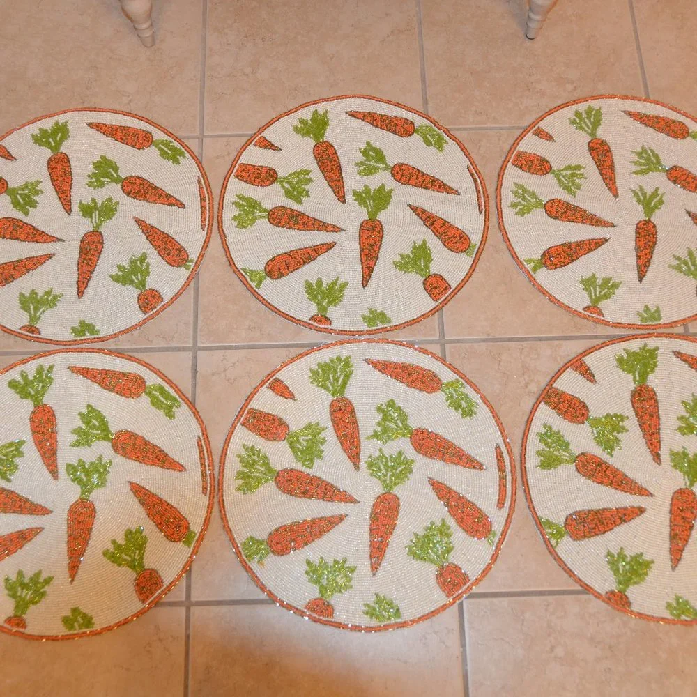 6 ISAAC MIZRAHI CARROT SPRING SUMMER EASTER CRYSTAL PLACEMAT CHARGER CENTERPIECE
